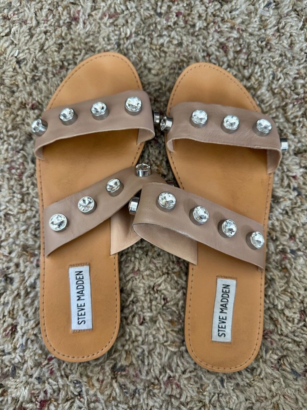 Steve Madden Womens Jessy Slide Sandals 9M Beige Leather Upper Open Toe